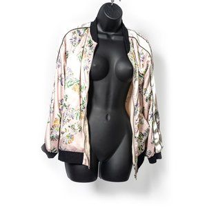 Pink Satin Floral Bomber Jacket
